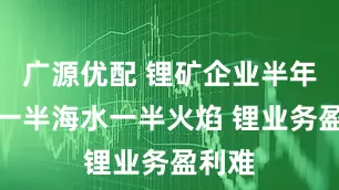 广源优配 锂矿企业半年考：一半海水一半火焰 锂业务盈利难